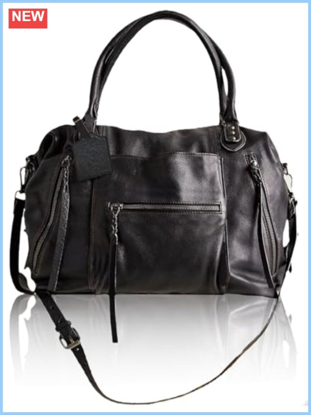 Large Vegan Leather Tote Bag with Zipper Adjustable Strap Hobo Purse